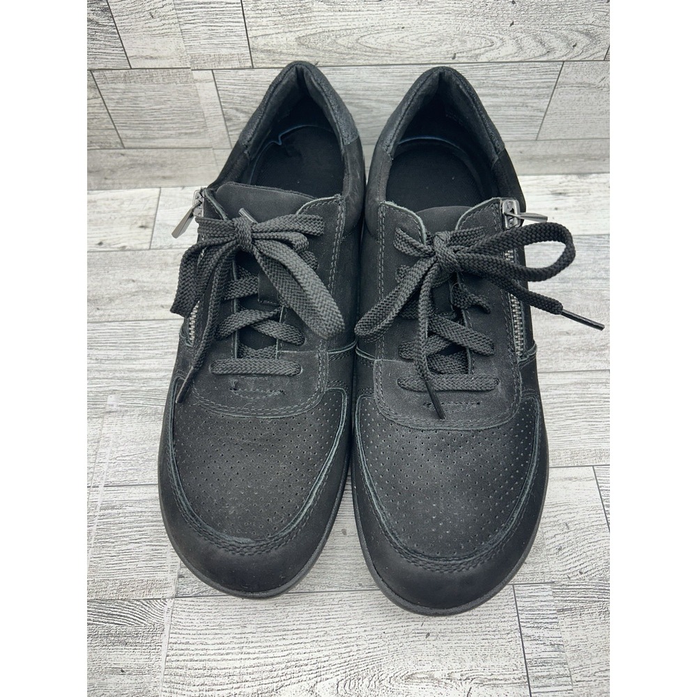 Aetrex Women's Black Leather Sneakers Shoes Sz 9 9.5 Lace Up Zipper Roxy Walking